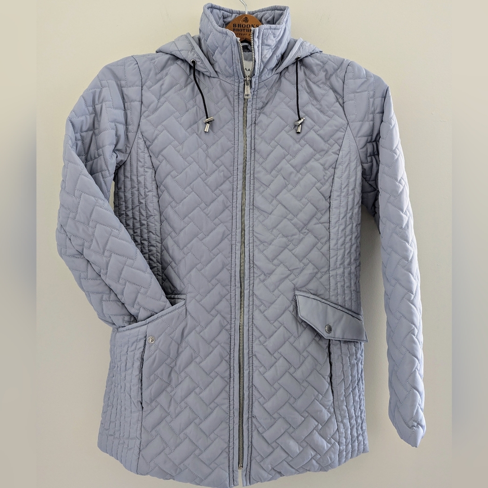 COLE HAAN Signature Quilted Hooded Jacket WOMEN'S S Small Outdoor Sky Blue MINT - Picture 4 of 15